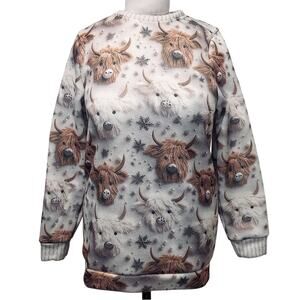 Knit Winter Cow Lover Beaded Yarn Animal Long Sleeve Pullover Crew Neck Sweater